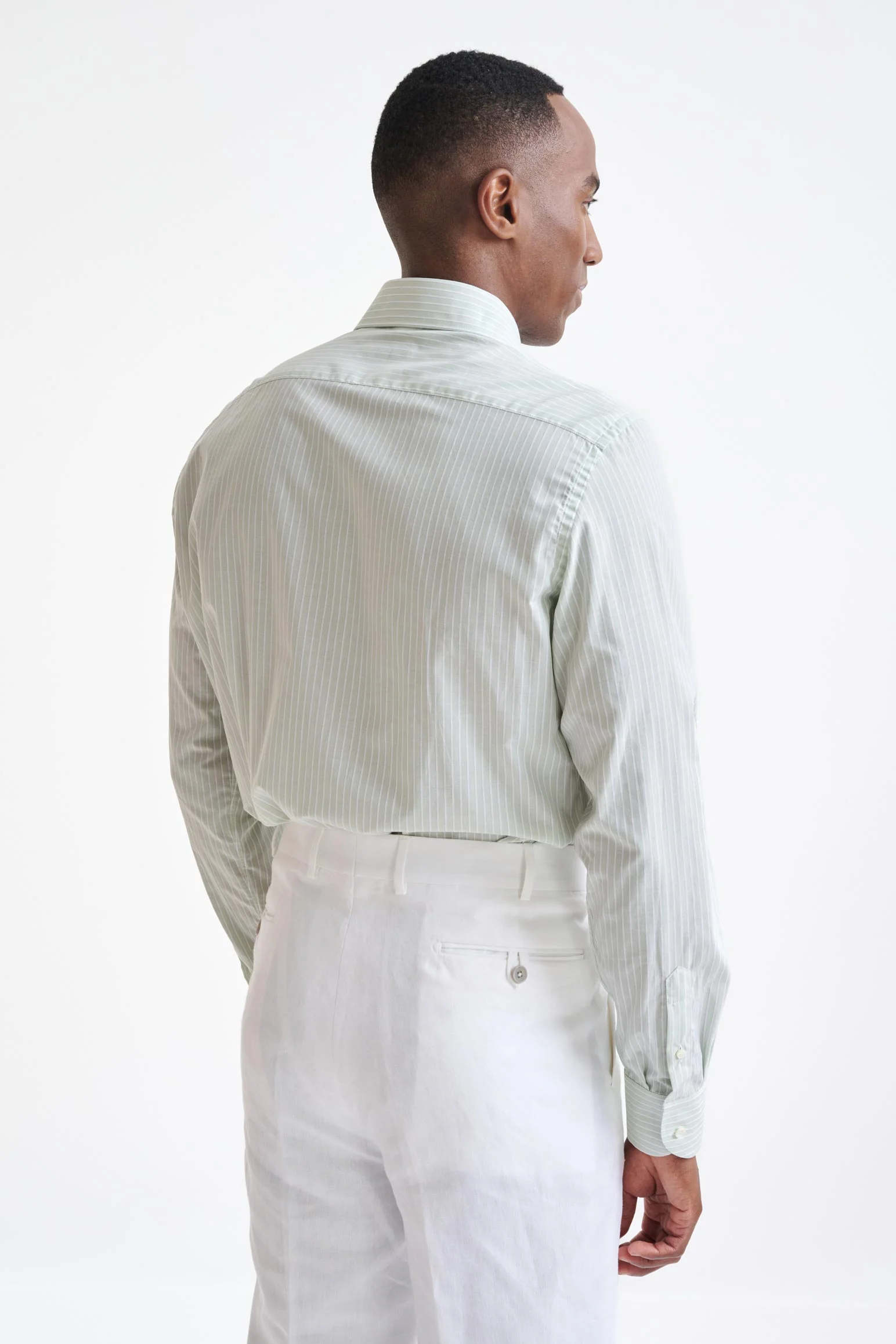 Striped White & Green 100% Cotton Oxford Formal Shirt - Image 5