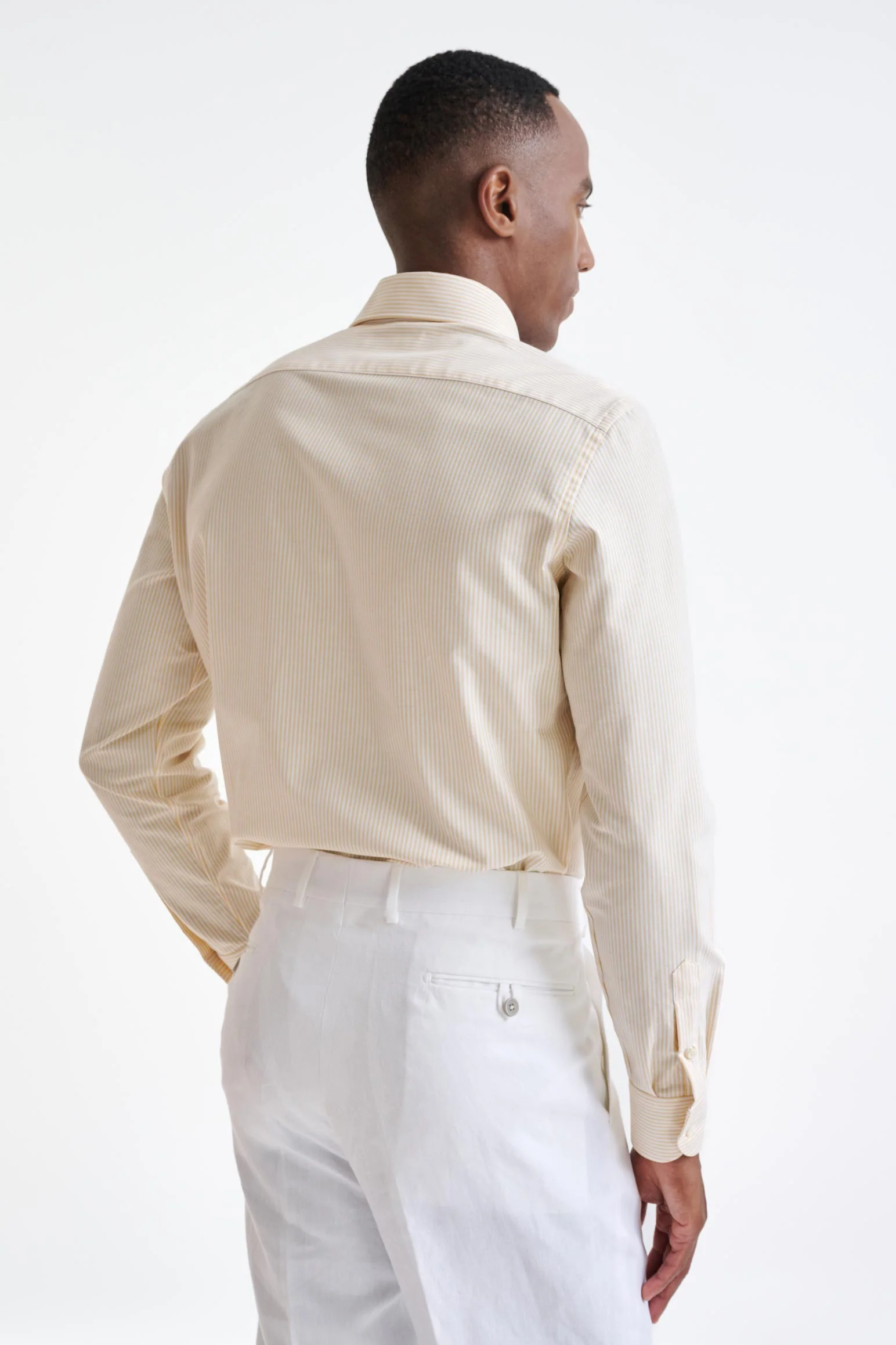 Striped White & Yellow 100% Cotton Fine Twill Formal Shirt - Image 5