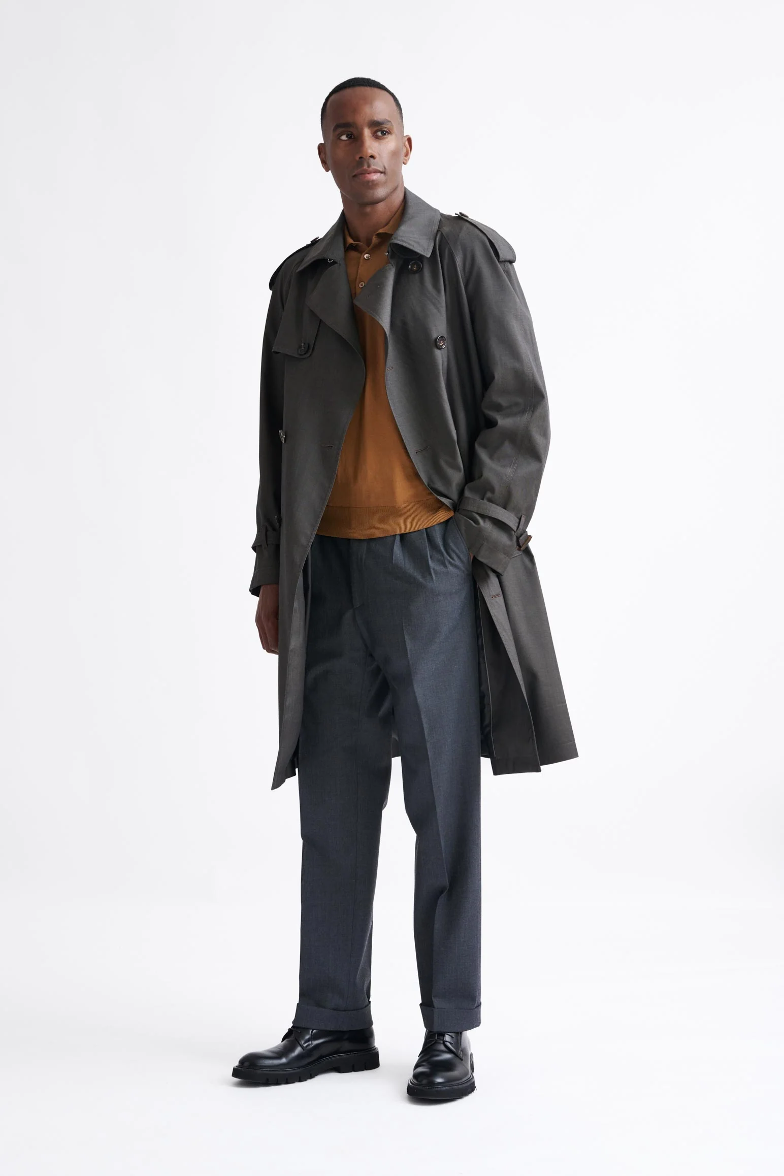Taupe Wool Twill Marlow Trench Coat