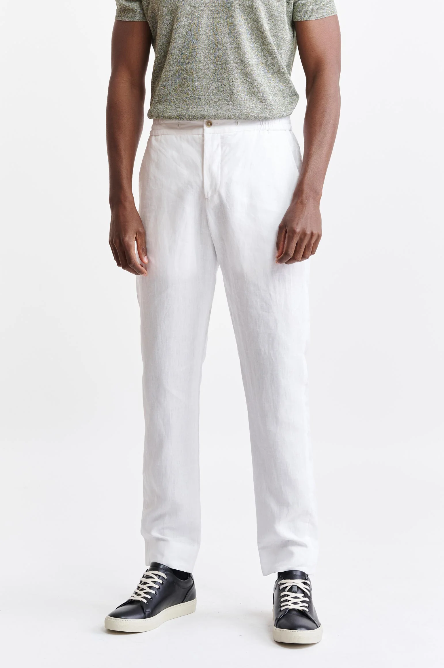 White 100% Linen Drawstring Trousers Pure Linen