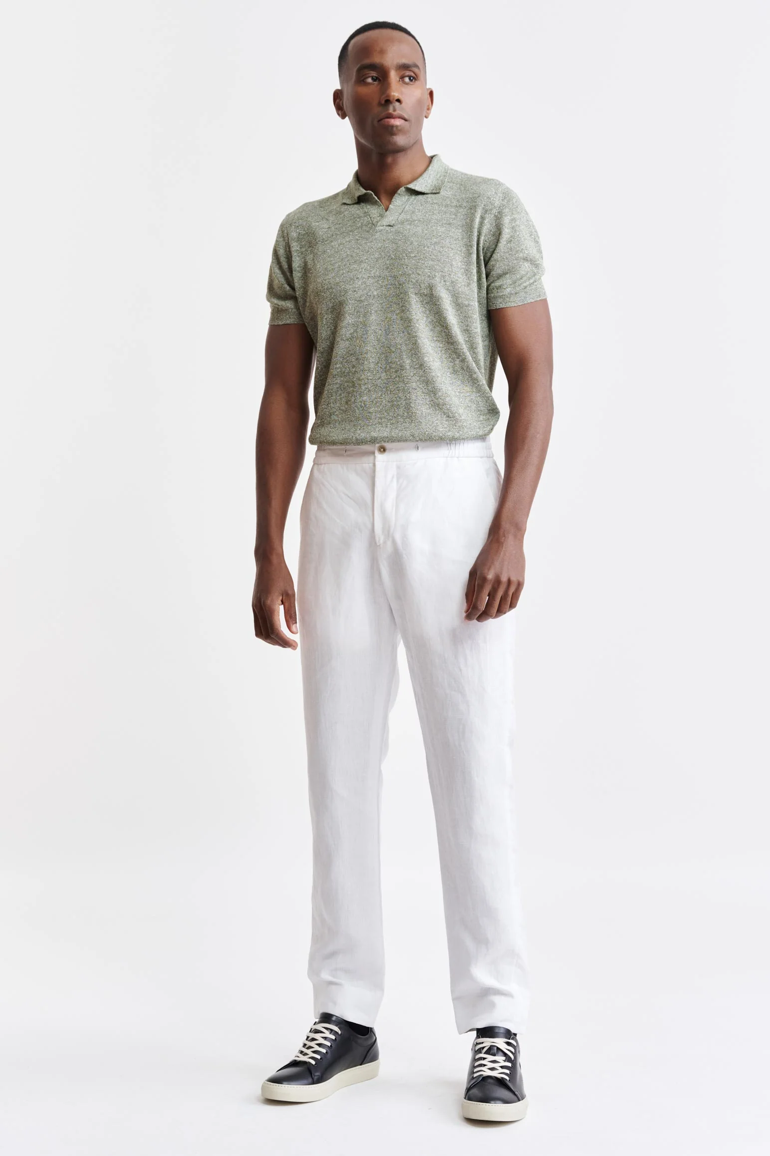 White 100% Linen Drawstring Trousers Pure Linen - Image 2