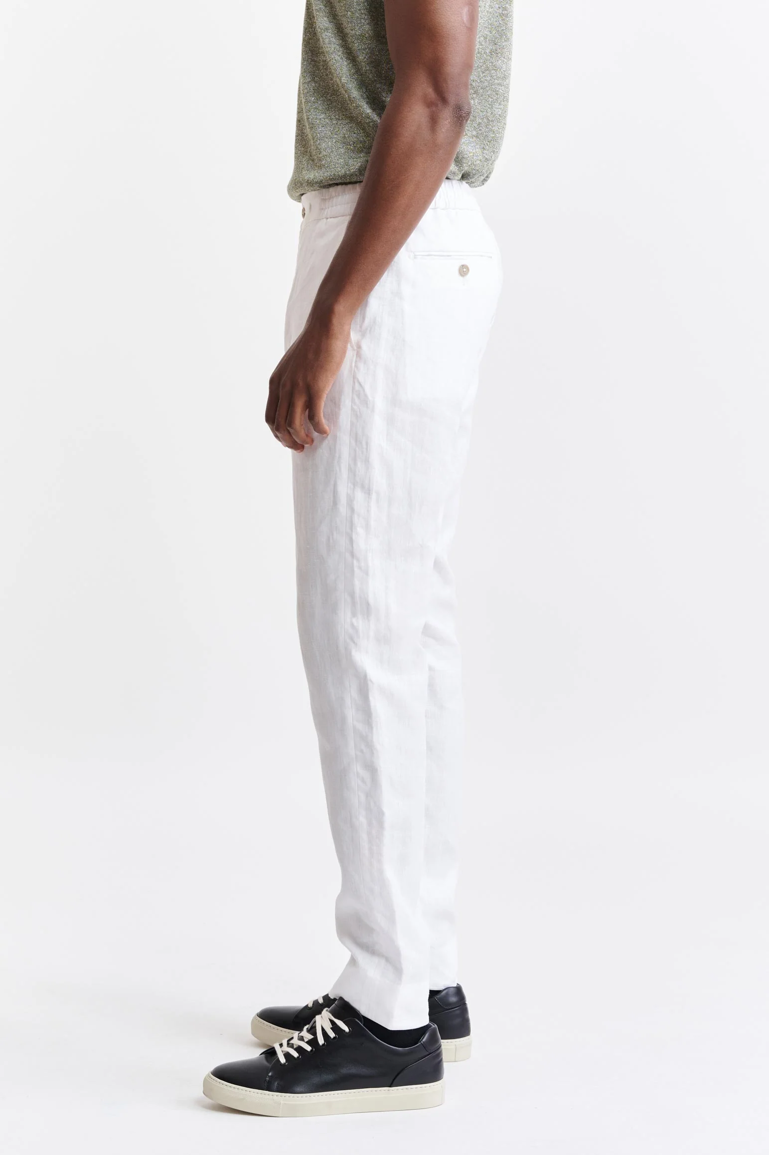 White 100% Linen Drawstring Trousers Pure Linen - Image 3