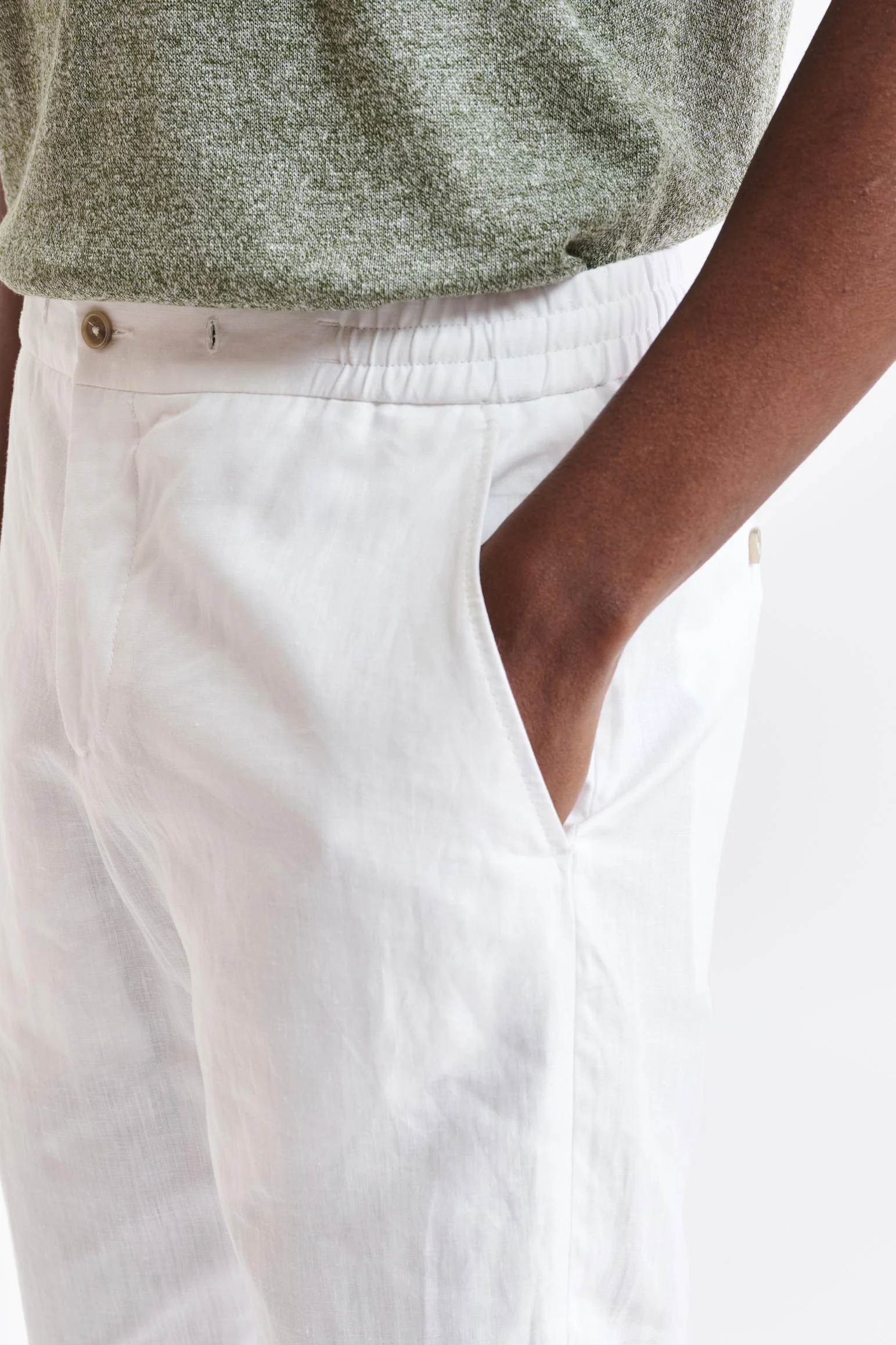 White 100% Linen Drawstring Trousers Pure Linen - Image 4