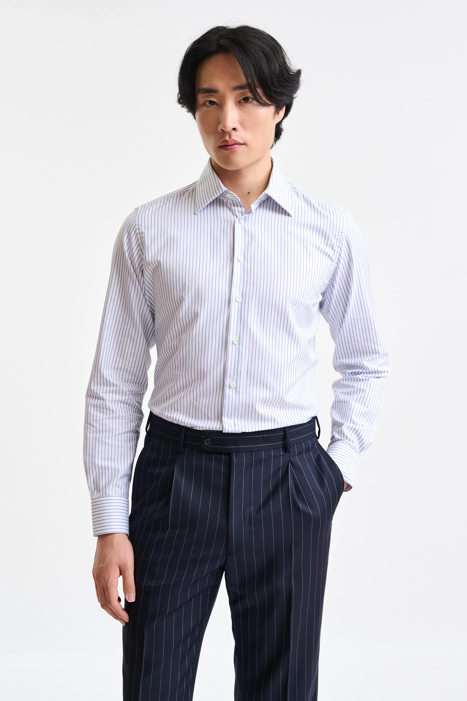 White-Blue Stripped 100% Cotton Twill Formal Shirt