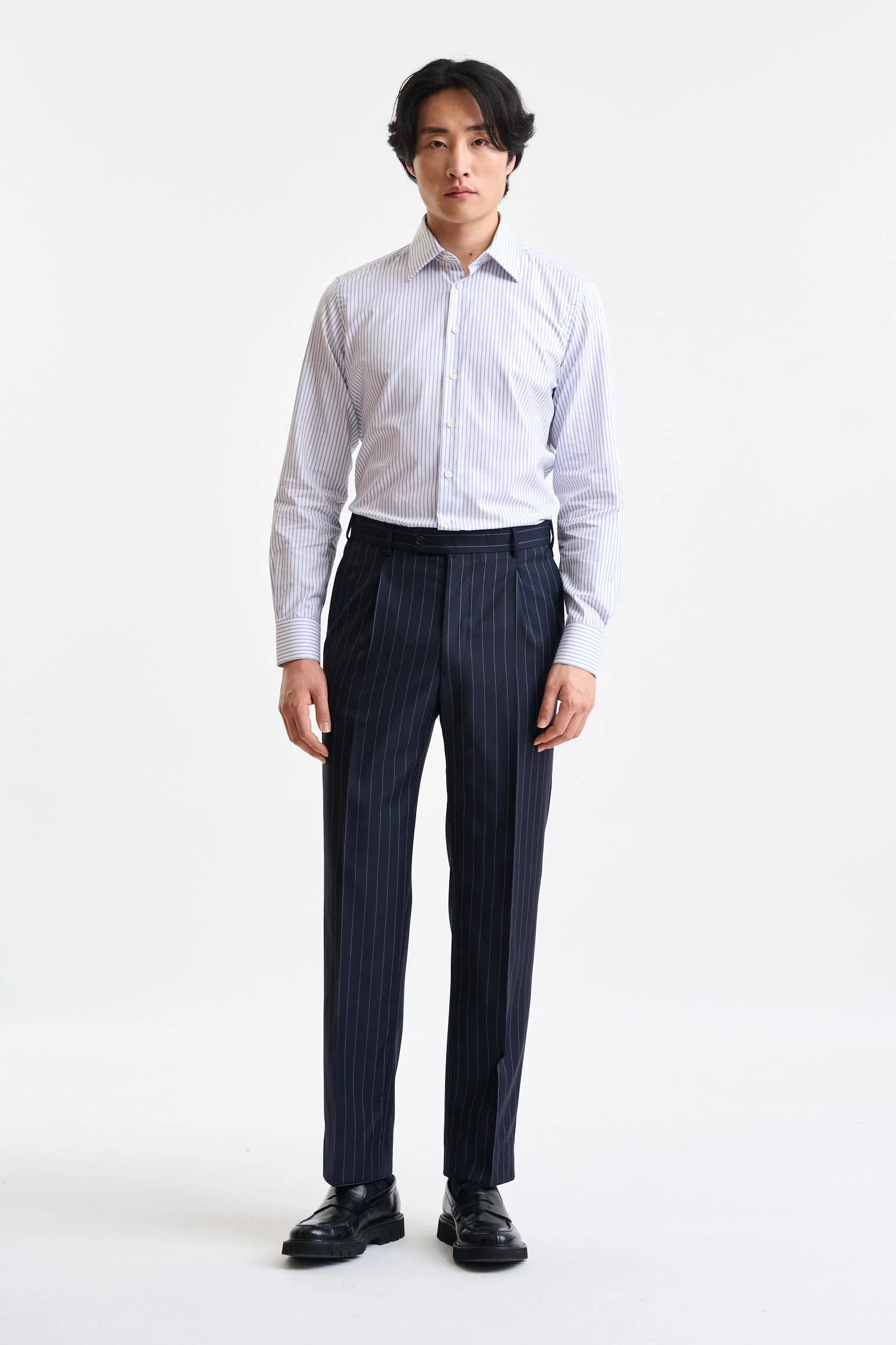 White-Blue Stripped 100% Cotton Twill Formal Shirt - Image 4