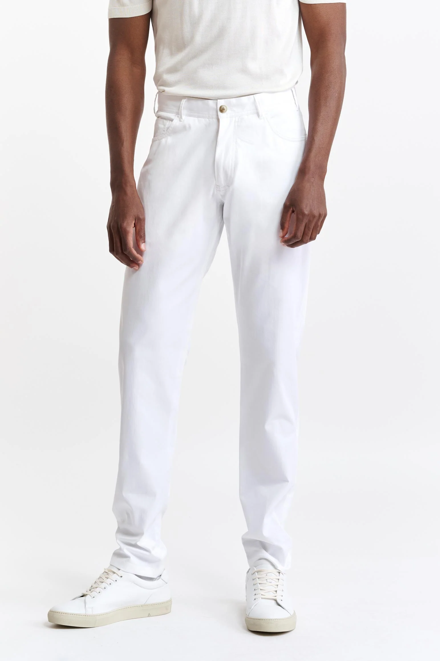 White Cotton Five Pocket Trousers Cashmere Cotton