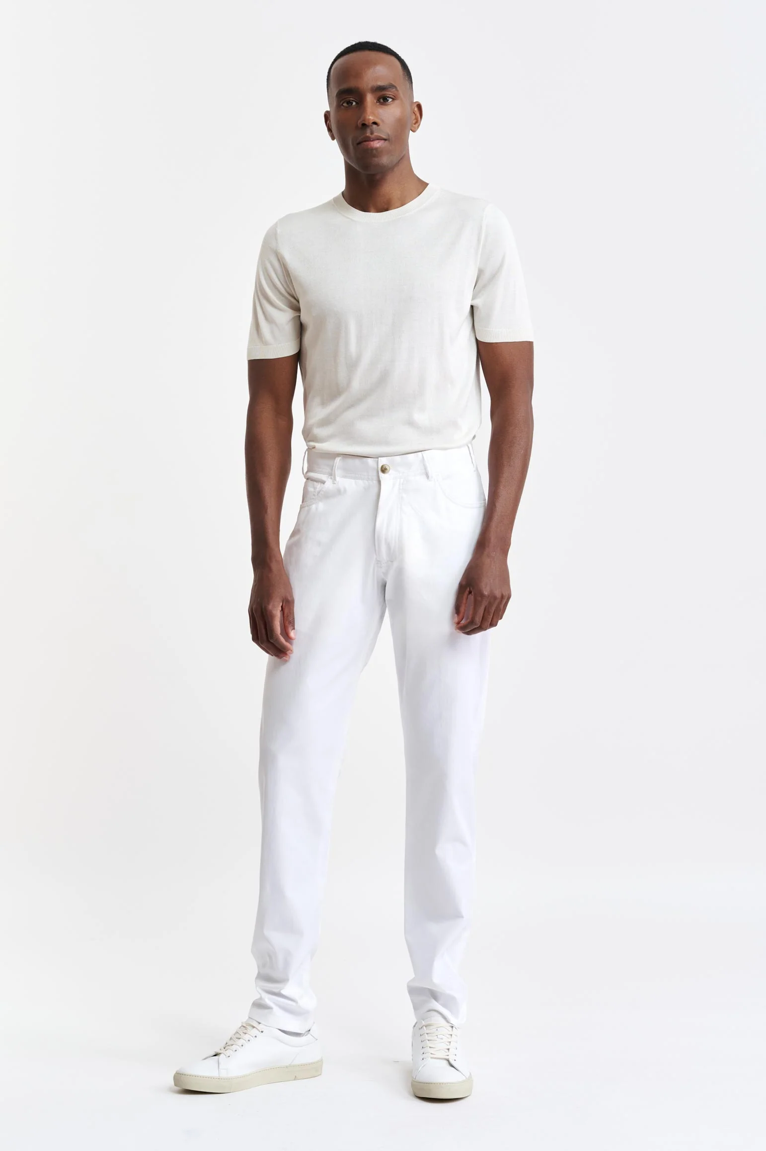 White Cotton Five Pocket Trousers Cashmere Cotton - Image 2