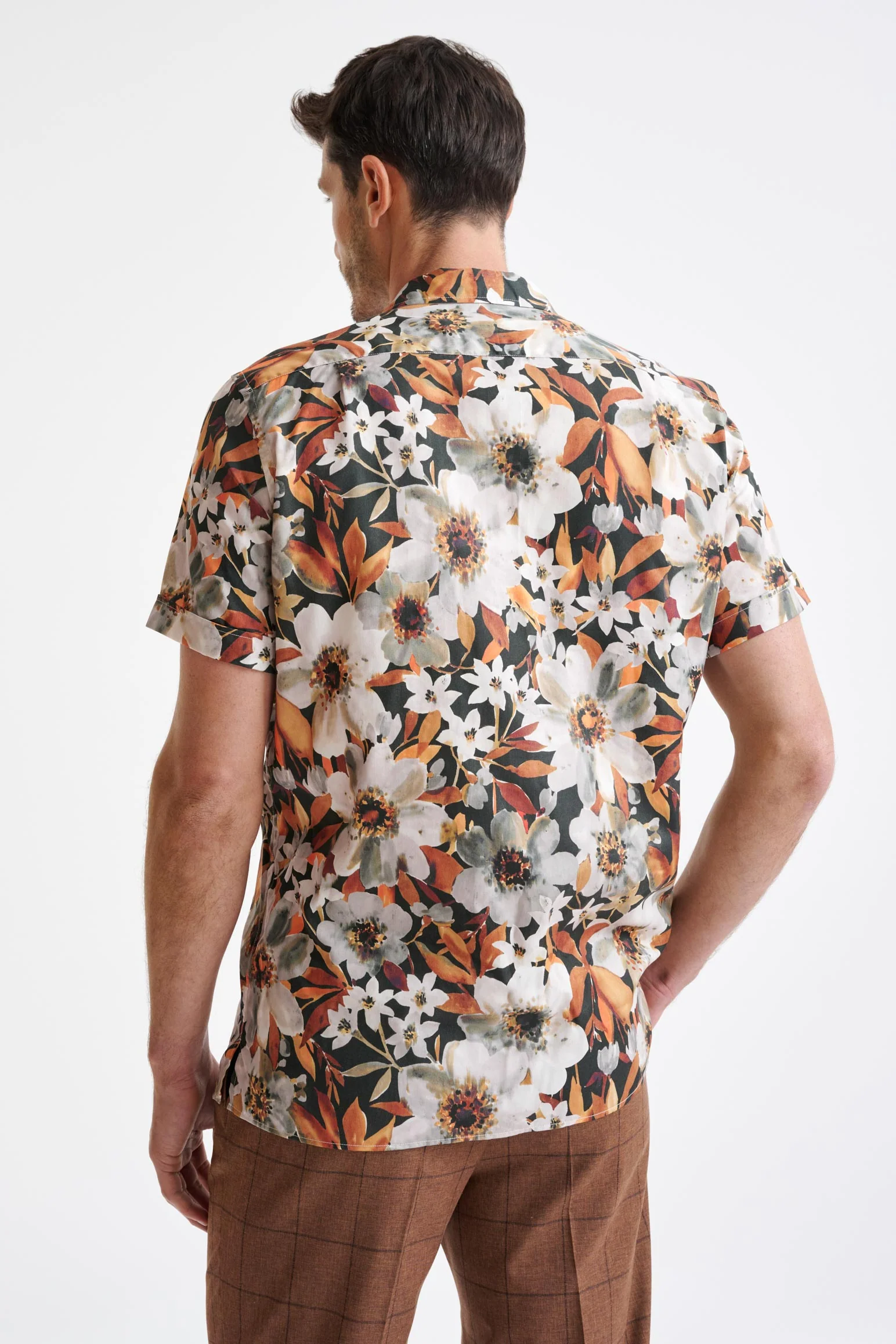 Brown Cotton & Silk Jacquard Casual Shirt - Image 4