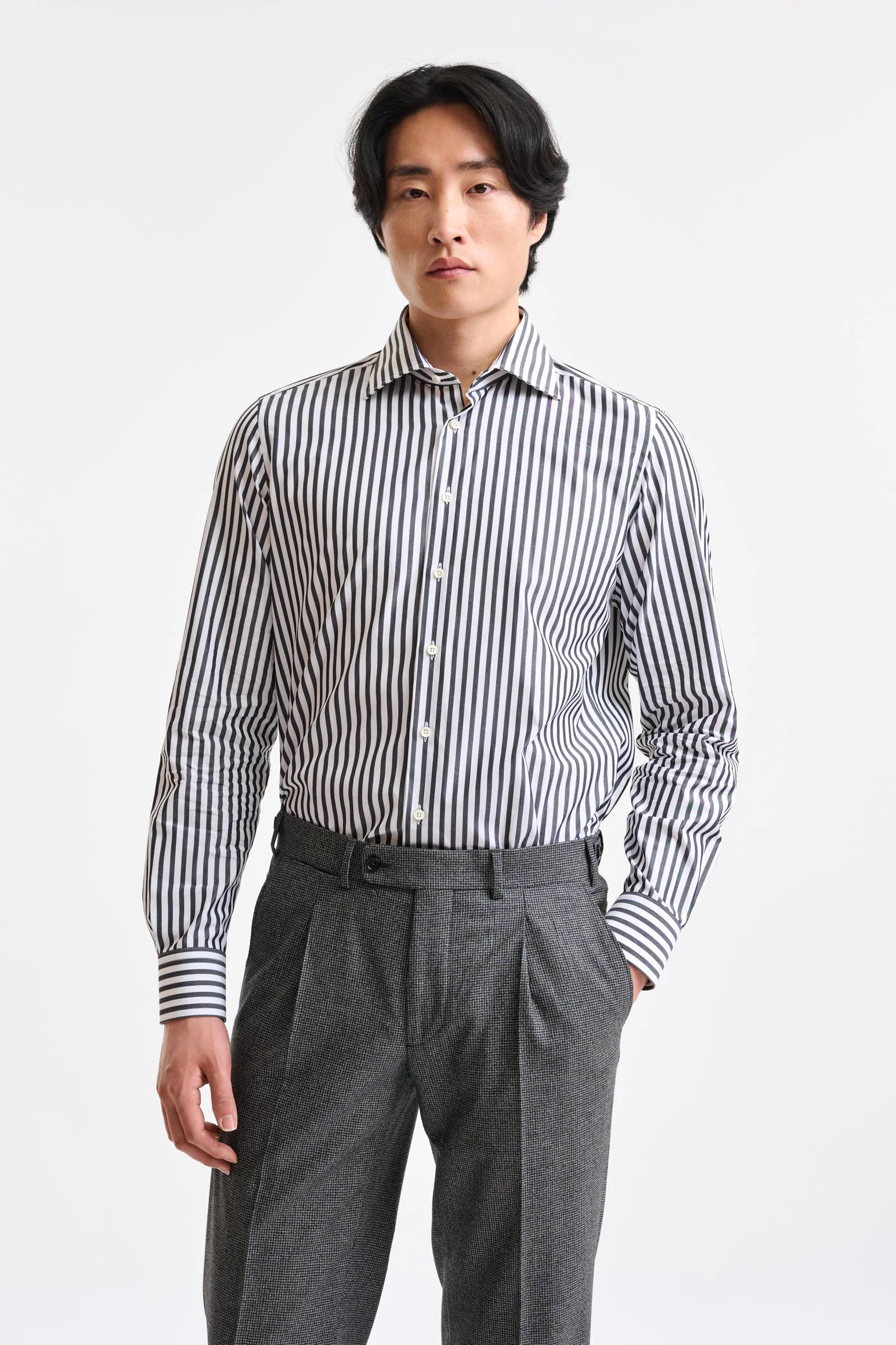White & Dark Blue Stripped 100% Cotton Popeline Formal Shirt