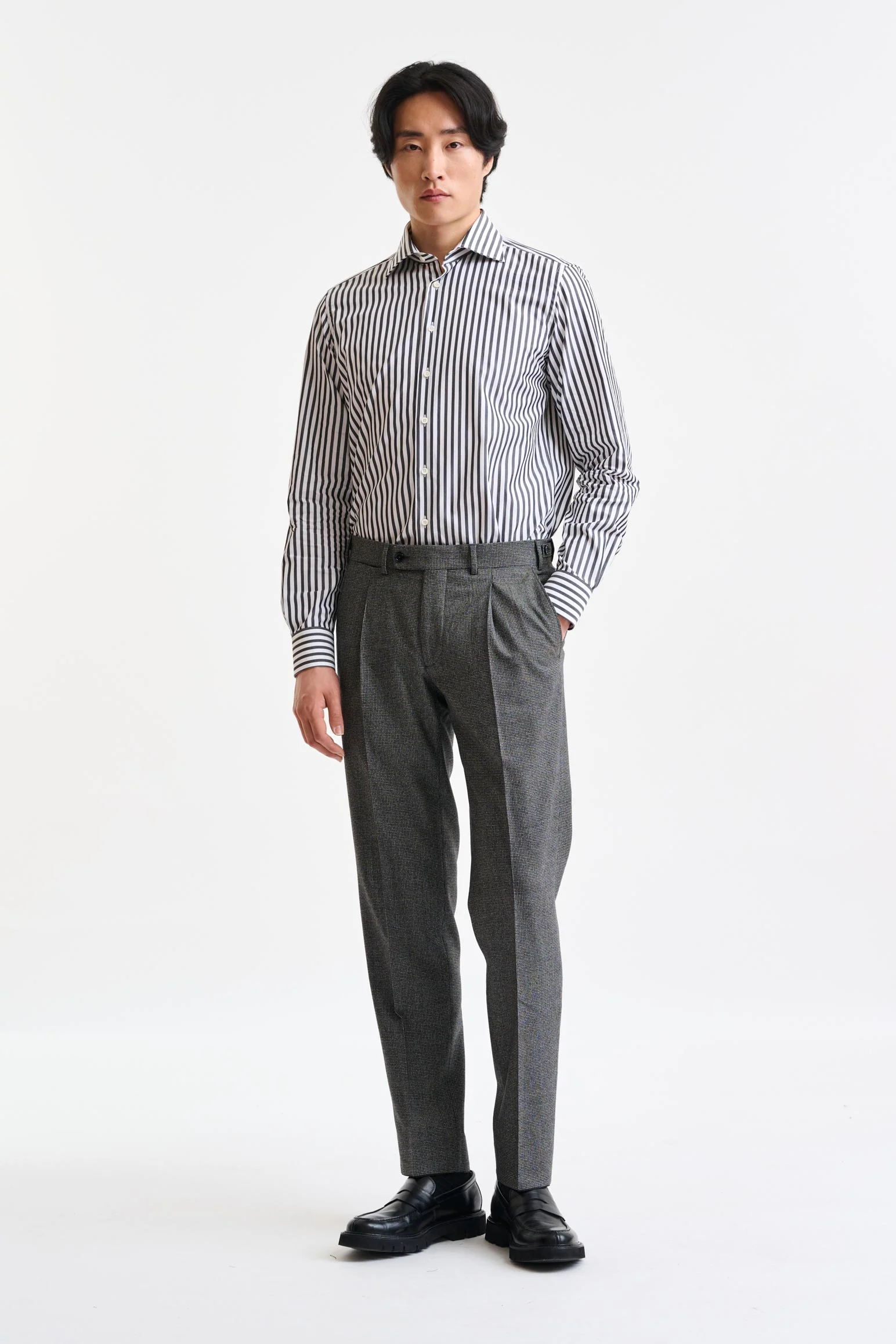 White & Dark Blue Stripped 100% Cotton Popeline Formal Shirt - Image 3