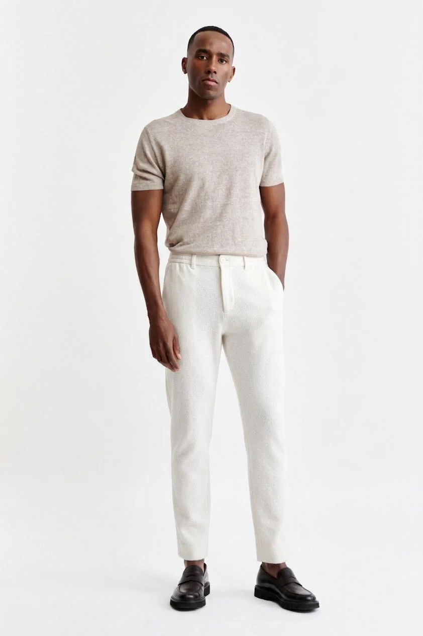 White Drawstring Trousers Cashmere Cotton - Image 2