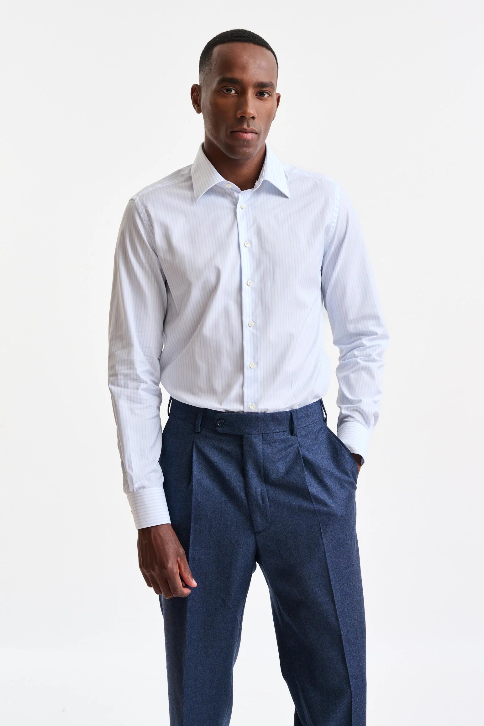 White & Light Blue Stripped 100% Cotton Twill Formal Shirt