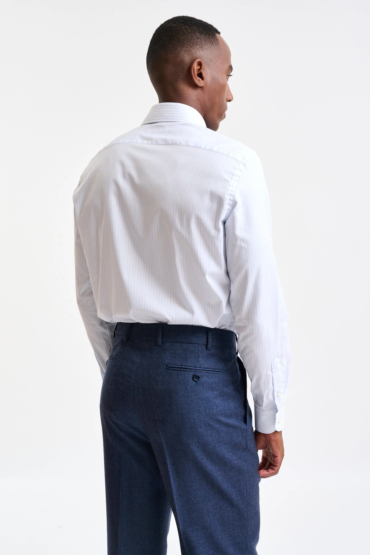 White & Light Blue Stripped 100% Cotton Twill Formal Shirt - Image 4