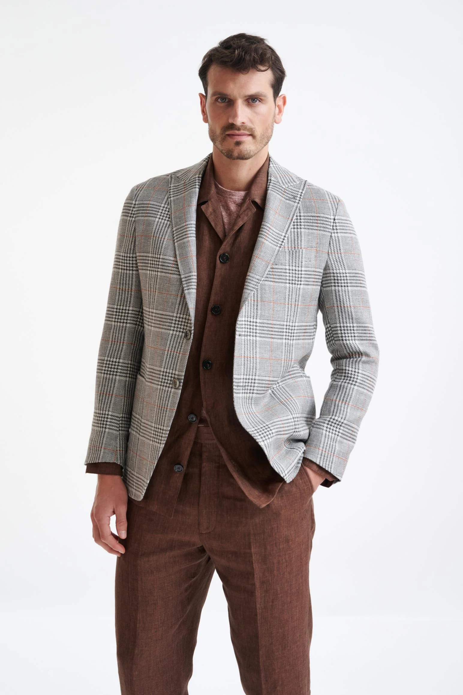 Light Grey Check Wool & Linen Kenton Jacket Amalfi Trend