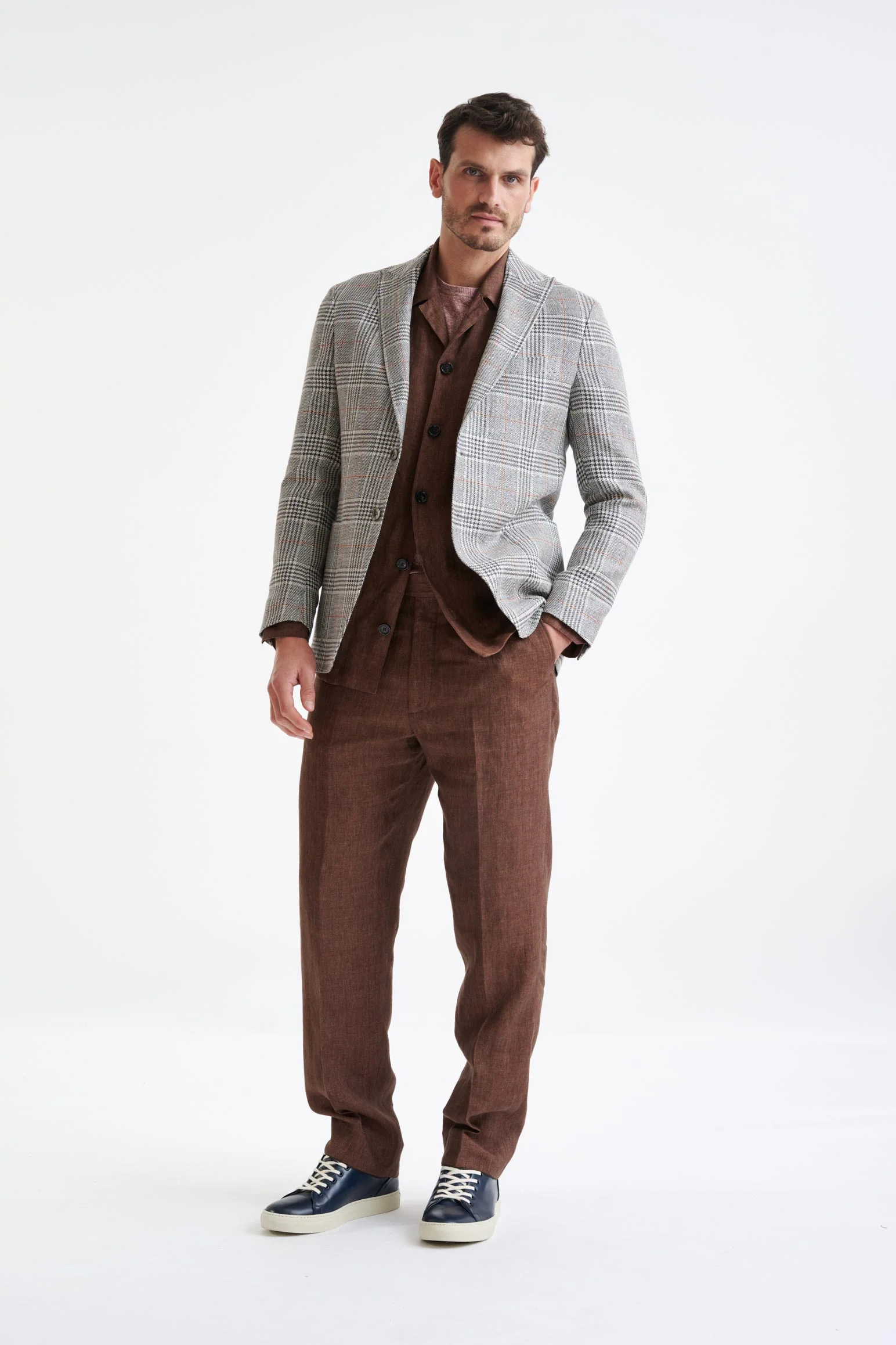 Light Grey Check Wool & Linen Kenton Jacket Amalfi Trend - Image 6