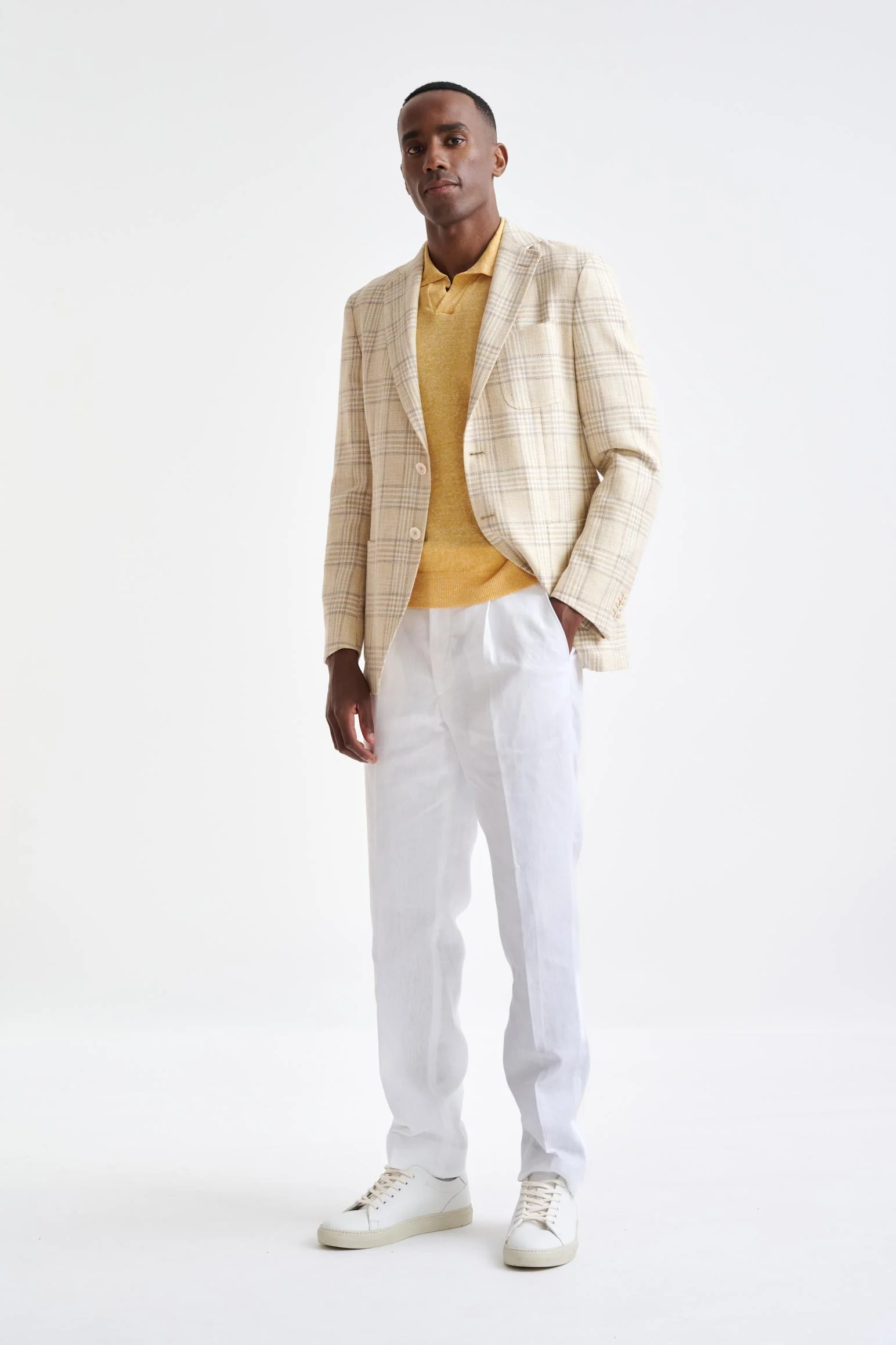 Yellow Check Cotton & Linen Kenton Jacket Amalfi Trend - Image 5