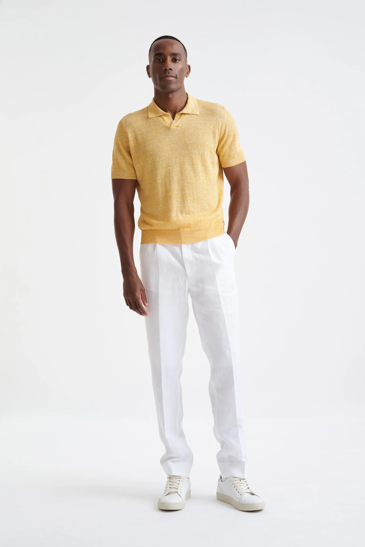 Yellow Melange Linen Cotton Rye Polo Shirt - Image 2