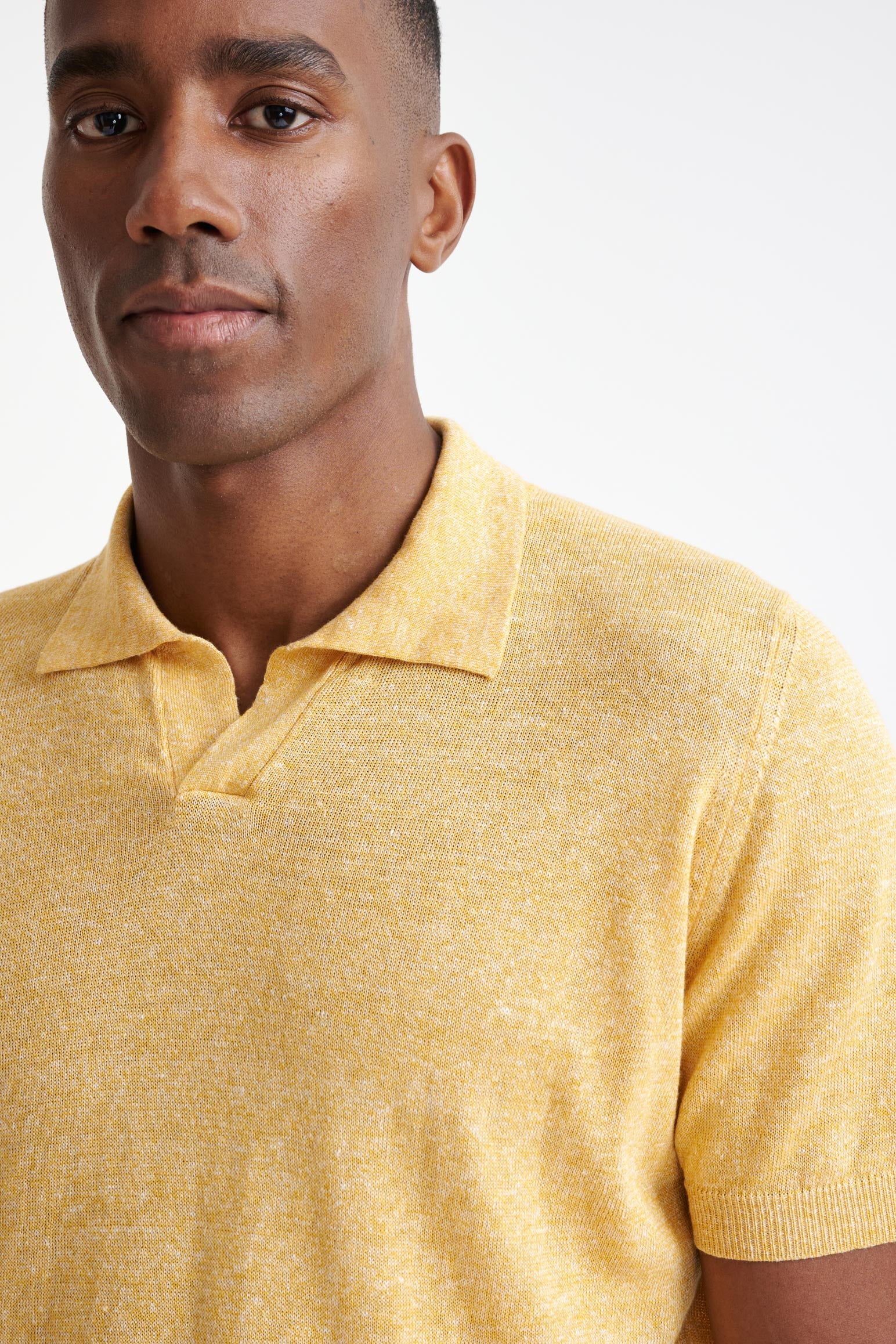 Yellow Melange Linen Cotton Rye Polo Shirt - Image 3