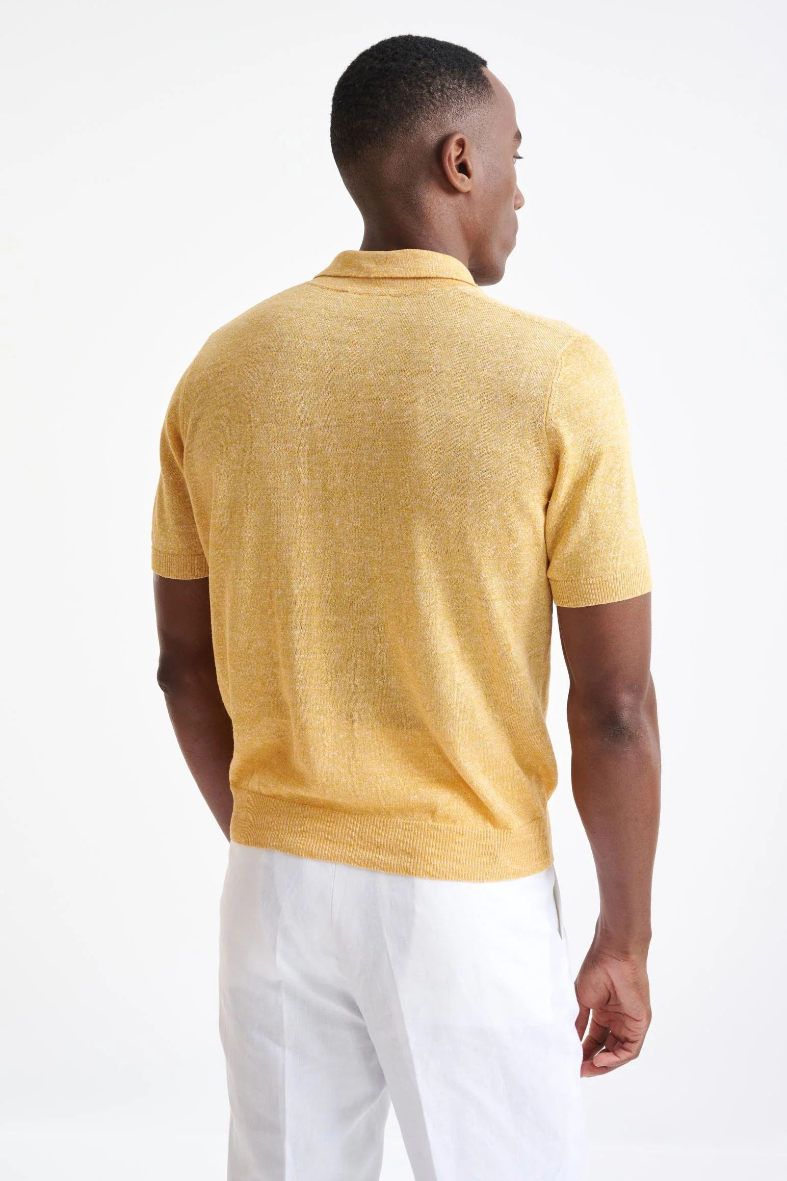 Yellow Melange Linen Cotton Rye Polo Shirt - Image 4